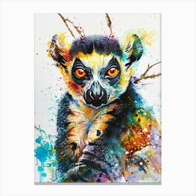 Lemur Colourful Watercolour 3 Canvas Print