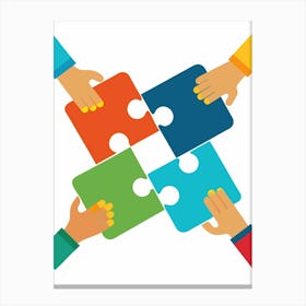 Group Of People Holding Puzzle Pieces Canvas Print