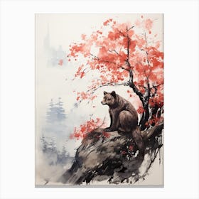 Animal, Japanese Brush Painting, Ukiyo E, Minimal 2 Canvas Print