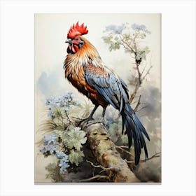 Rooster, Japanese Brush Painting, Ukiyo E, Minimal 1 Canvas Print