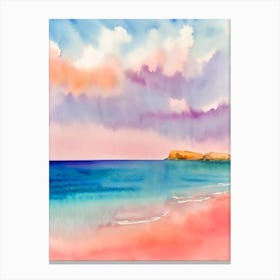 Cala Estreta Beach, Costa Brava, Spain Pink Watercolour Canvas Print