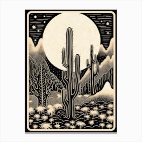 B&W Cactus Illustration Moon Cactus 3 Canvas Print