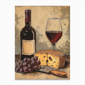 Cheese & Wine Rustic Illustration 2 Canvas Print