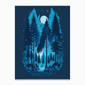 A Fantasy Forest At Night In Blue Theme 11 Canvas Print