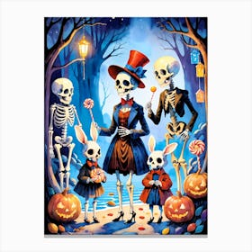 Cute Halloween Skeleton Family Painting (27) Canvas Print