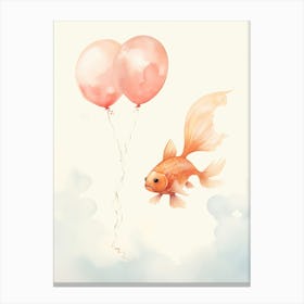 Baby Fish Flying With Ballons, Watercolour Nursery Art 4 Canvas Print