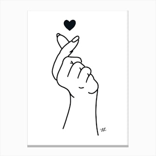 Black And White Hand Heart Canvas Print