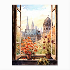 Window View Of Frankfurt Germany In Autumn Fall, Watercolour 3 Canvas Print