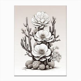 Cactus And Flowers Art Print Canvas Print
