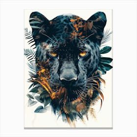 Double Exposure Realistic Black Panther With Jungle 33 Canvas Print