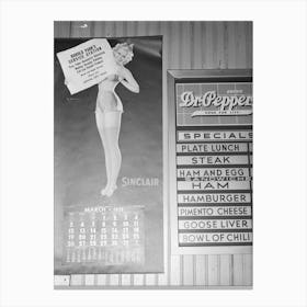 Calendar And Menu, Restaurant, Crystal City, Texas By Russell Lee Canvas Print