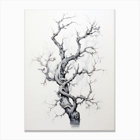 Grey Tree Branches, Japanese Brush Painting, Ukiyo E, Minimal 2 Canvas Print