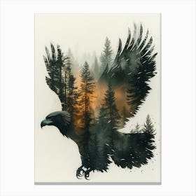 Paper Cutout Double Exposure, Forest Inside The Silhouetteof A Eagle, Double Exposure Created With Paper Cutout, Papecutout Chaos 15 Canvas Print