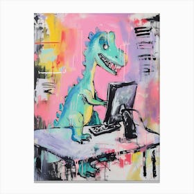 Abstract Dinosaur On The Computer Paint Splash Pink 1 Canvas Print