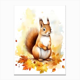 Squirrel Watercolour In Autumn Colours 3 Canvas Print