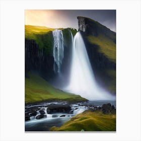 Kirkjufellsfoss Waterfall, Iceland Realistic Photograph (1) Canvas Print