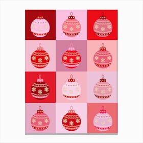 Christmas Checkerboard Pink And Red Canvas Print