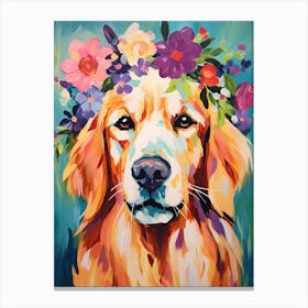 Golden Retriever Portrait With A Flower Crown, Matisse Painting Style 4 Canvas Print
