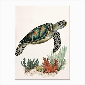Minimalist Coral Sea Turtle Illustration Canvas Print