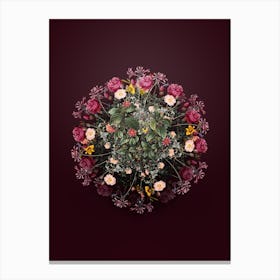 Vintage Crossberry Flower Wreath on Wine Red n.0893 Canvas Print