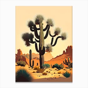Joshua Trees In Desert Retro Illustration (1) Canvas Print