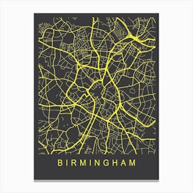 Birmingham Map Neon Canvas Print