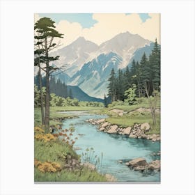 Kamikochi In Nagano, Ukiyo E Drawing 2 Canvas Print