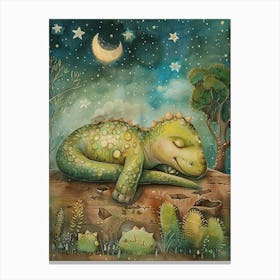Cute Dinosaur Sleeping Under The Stars 1 Canvas Print