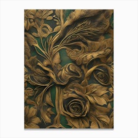 Gold Leaves And Roses Canvas Print