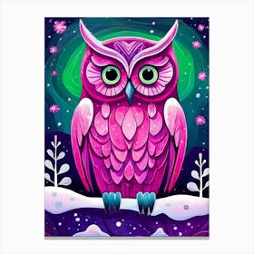 Pink Owl Snowy Landscape Painting (64) Canvas Print