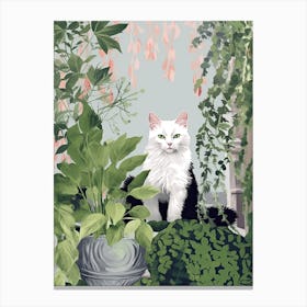 White Cat And House Plants 2 Canvas Print