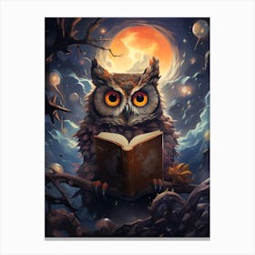 Owl Reading A Book Canvas Print