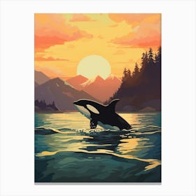 Warm Tones Graphic Design Orca Whale At Sunset 3 Canvas Print