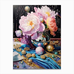 Disco Ball And Peonies And Pearls Still Life 2 Canvas Print