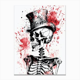 Floral Skeleton With Hat Ink Painting (80) Canvas Print