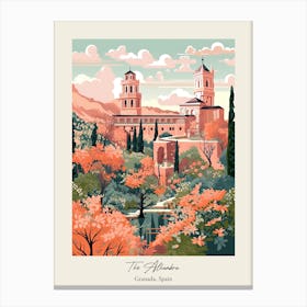 The Alhambra   Granada, Spain   Cute Botanical Illustration Travel 1 Poster Canvas Print