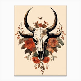 Vintage Boho Bull Skull Flowers Painting (4) Canvas Print