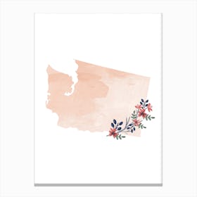 Washington Watercolor Floral State Canvas Print