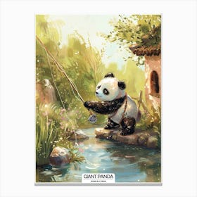 Giant Panda Fishing In A Stream Poster 1 Canvas Print
