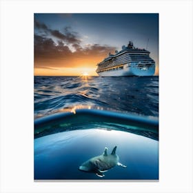 Shark Swims Near A Cruise Ship -Reimagined Canvas Print