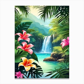 Tropical Landscape With Waterfall Canvas Print