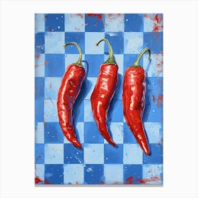 Red Chillis Blue Checkerboard 3 Canvas Print