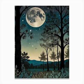 Moonlight In The Forest Style William Morris 12 Canvas Print