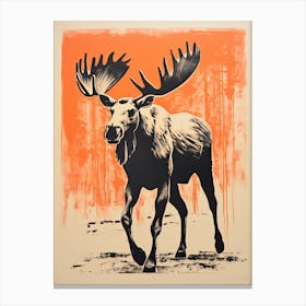 Moose, Woodblock Animal Drawing 4 Canvas Print