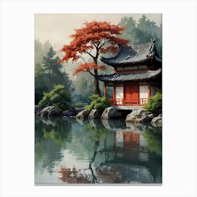 Asian House By The Lake 2 Canvas Print