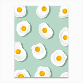 Fried Eggs On A Mint Green Background Canvas Print