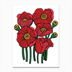 Red Poppies Contemporary Botanical Illustration Canvas Print
