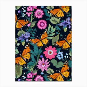 Seamless Pattern With Butterflies And Flowers 15 Canvas Print