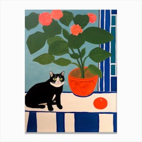 Painting Of A Still Life Of A Amaryllis With A Cat In The Style Of Matisse 3 Canvas Print