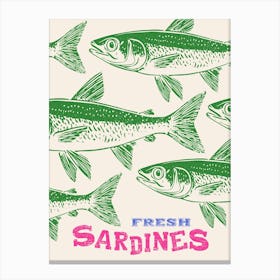 Maximalist Green And Pink Sardines Eclectic Kitchen Art Print Canvas Print